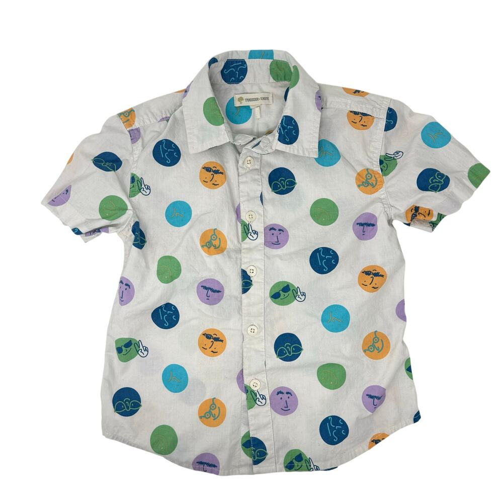 Tucker + Tate Boys Small Short Sleeve Button-Down Shirt Cotton Emoji Dot